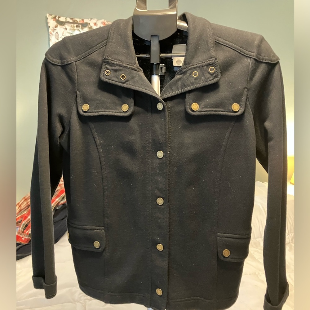 Lauren Ralph Lauren Black Military Jacket PM Petite Medium Snap Button Cotton